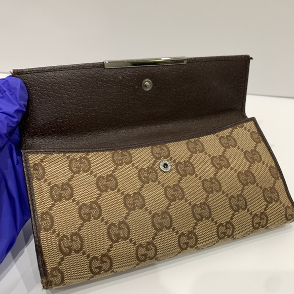 Gucci Brown GG Canvas Long Wallet Sku#85393 (Gently used, crack) - Picture 13 of 15